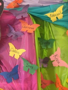 Names of babies from families served over the years by the foundation were on display Saturday written on colorful paper cutouts in the shape of butterflies