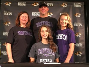 Outstanding DCHS senior softball outfielder Megan Walker signed a letter of intent with Trevecca Nazarene University Friday to play collegiate ball after she graduates here. She was joined at the signing by her parents, Jason and Renee Walker and sister Morgan