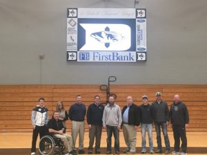 DCHS expresses it appreciation to the businesses who funded a new 7 x 11 foot video display board in the gymnasium which has been installed in time for the basketball season. Pictured left to right are: Tiger Coach John Sanders, Michael and Tara Hale of DeKalb Funeral Chapel, Scott Garrett and Casey Midgett of FirstBank, Jimmy White and Jim Florence of Florence & White Ford, Colter Norris and Jonathan Norris of Southern Landscape Supply, LLC., and Diamond 9 Sports Athletic Facility Solutions, and Lady Tiger Coach Danny Fish.