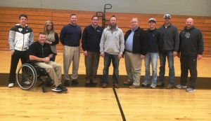 DCHS recognizes businesses who funded a new 7 x 11 foot video display board in the gymnasium which has been installed in time for the basketball season. Pictured left to right are: Tiger Coach John Sanders, Michael and Tara Hale of DeKalb Funeral Chapel, Scott Garrett and Casey Midgett of FirstBank, Jimmy White and Jim Florence of Florence & White Ford, Colter Norris and Jonathan Norris of Southern Landscape Supply, LLC., and Diamond 9 Sports Athletic Facility Solutions, and Lady Tiger Coach Danny Fish.