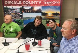 WJLE’s Fearless Forecasters talking college football Thursday: Pictured left to right-Jeff James of DeKalb County Insurance, Noah Gill of Gill Automotive, Special guest Steven Jennings, former DCHS athlete and pro baseball player of the Greensboro Grasshoppers, a Single-A affiliate of the Pittsburgh Pirates, and Dewain Hendrixson of DeKalb Ace Hardware