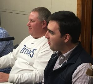 WJLE’s Fearless Forecasters talking college football Thursday: Pictured left to right-Ricky Atnip representing the Charles D. Atnip Realty and Auction Company and Jacob Parsley of Liberty State Bank