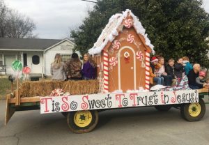 Alexandria Christmas Parade: 1st place float-West Main Baptist Church won for their entry “Tis so sweet to trust in Jesus” .