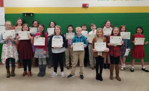 4-H Public Speaking Winners: 4th Grade: FR: Lola Colwell (1st), Ava Steff (2nd), Maggie Myrick (3rd) , Kenadee Pedigo, Ben Waggoner, Khloe Grandstaff, Cassidy Orcutt BR: Camille Barton, Kaydence Johnson, Kaiden Wilbur, Andrew Caplinger, Blaine Scarbro, Anderson Fortner, Gracie Johnson, Grace Chausse, Triniti Kelsor