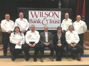 Wilson Bank & Trust was the headlining sponsor of the 2019 DeKalb County Volunteer Fire Department Awards Banquet held Saturday night at the County Complex. Seated left to right DCFD Lieutenant Kristie Johnson, Chief Donny Green, Chad Colwell and Cynthia Agee of WB&T, and Captain Jay Cantrell. Standing left to right Lieutenant Dusty Johnson, Captain Brian Williams, Assistant Chief Anthony Boyd, and Captain Michael Lawrence