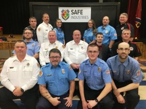 2019 SAFE Industries Training Achievement Awards for 100% training attendance presented during Saturday night’s annual awards dinner of the DeKalb County Volunteer Fire Department: Seated front row left to right: Dustin Johnson, Herb Checci, Justin Bass, and Robert Sartin. Seated middle row left to right: Harley Lawrence, Donny Green, Brian Williams, Matt Adcock, and Andy Pack. Back row left to right: Jordan Lader, Jay Cantrell, Kim Cantrell, Brittany Reed, Brent Reed, and Steve Repasy. Not pictured- Donnie Johnson and Patrick Colwell