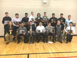 DCHS Tiger Football Award Winners: Seated left to right-Peyton Leaf, Alan Munoz, Isaac Cross, Dylan Denson, Desmond Nokes, Isaac Knowles, and Jonathon Garcia. Standing left to right-Silas Cross, Diego Coronado, Tyzaun Ladet, Evan Jones, Axel Aldino, Aidan Curtis, Bryan Portillo, Antwon McCoy, and Nathaniel Crook.