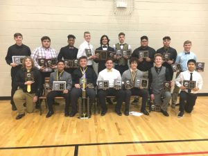 DCHS Tiger Football Award Winners: Seated left to right-Peyton Leaf, Alan Munoz, Isaac Cross, Dylan Denson, Desmond Nokes, Isaac Knowles, and Jonathon Garcia. Standing left to right-Silas Cross, Diego Coronado, Tyzaun Ladet, Evan Jones, Axel Aldino, Aidan Curtis, Bryan Portillo, Antwon McCoy, and Nathaniel Crook.