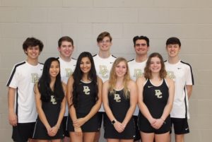 DCHS Tennis Team Seniors: Front row: Chloe Braswell, Kayley Padilla, Meghan Brandt, Hannah McBride. Back row: Eli Cantrell, Justin Washer, Peyton Harris, Gabe Angeles, Ben Snipes