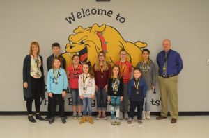 DeKalb West School has announced the Students of the Month for February. Pictured front row left to right: Kaylee Kent, Emily Roberts, Kensley Womack, and Carson Maynard. Pictured back row left to right: Principal Sabrina Farler, Marshall Farler, Savana Muncey, Chloe Dies, Bella Tarpley, and Assistant Principal Joey Agee. Not pictured: Kayla Hamlet.