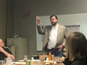 Jamie Spencer of Hewlett Spencer, LLC addresses Board of Education during work session Thursday night