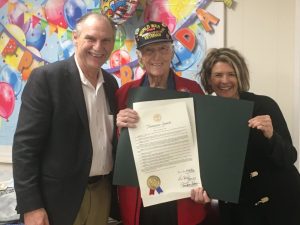 Family and friends joined in the celebration of the 94th birthday for WW II Veterans Edward and Edsel Frazier (twins) Friday at the Smithville First Baptist Church. State Senator Mark Pody and State Representative Terri Lynn Weaver presented Edward with a state proclamation in honor of the twins adopted by the Tennessee General Assembly. Edsel, who is a resident at the Webb House Retirement Center, was unable to attend