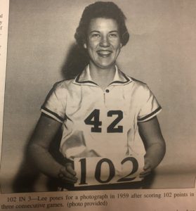 Helen Lee poses for a photograph in 1959 after scoring a total of 102 points in three consecutive games combined