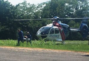 Helicopter landing zone set up at Midway Fire Station to airlift Brandon Hutchings who was injured in a two vehicle crash Tuesday on Sparta Highway. Hutchings later died at Skyline Medical Center in Nashville