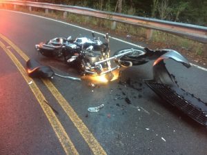 A 56 year old Huntingdon man was seriously hurt Tuesday evening when his motorcycle crashed into a van on Bright Hill Road.