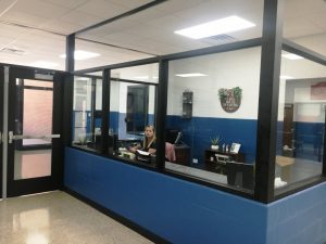 DeKalb Middle School Receives Major Facelift Over Summer Break to make the building more convenient and secure including new receptionist office.