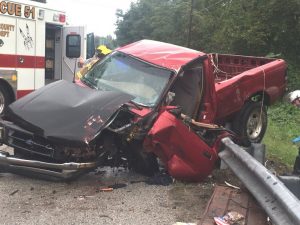 53 year old Mickey James of Baxter was killed in a crash Monday afternoon on Highway 56 (Cookeville Highway) north of Hurricane Bridge near the scenic overlook. According to Trooper Bobby Johnson of the Tennessee Highway Patrol, James was driving north in this 1996 Ford Ranger when a southbound 2009 Chevy Malibu, driven by 35 year old Kevin Boersma of McMinnville, crossed the center line and struck James’ pickup. The force of the crash knocked the truck into and partially across a guardrail. James, not wearing a seatbelt, was partially ejected. He died at the scene.