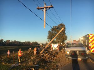 As it was crashing, the fire truck clipped a utility pole and the rear portion of the truck separated from the cab and chassis.