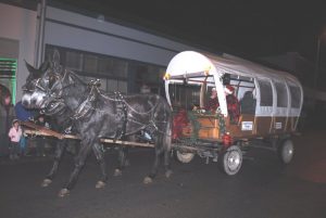 Grady and Carol George's mule drawn wagon in Alexandria Christmas Parade