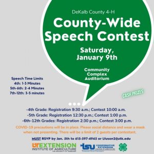DeKalb 4-H County-Wide Speech Contest Set for January 9th