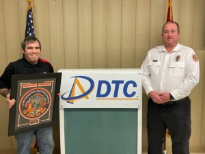 DeKalb County Volunteer Firefighter Jordan Lader (pictured left) of the Johnson’s Chapel Station received the DeKalb Telephone Cooperative (DTC) Rookie of the Year Award Saturday night during the annual department awards program.
