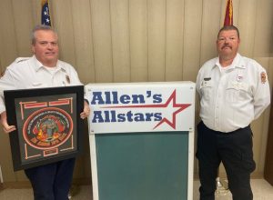 The DeKalb County Fire Department recognized and honored a few of its own during the annual awards program held Saturday evening in a virtual setting this year due to COVID-19. Lieutenant Blake Cantrell (pictured left) was selected to receive the Allen’s Allstars “Git R Done” Award.