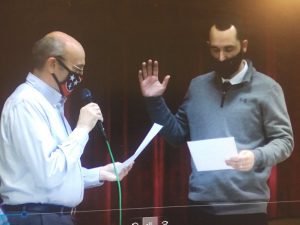 Shaee Flatt of Alexandria (right) Becomes Member of County Commission. He is pictured here taking the oath of office from County Mayor Tim Stribling