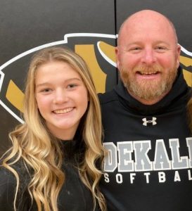 Cadee Griffith of the DCHS Lady Tiger basketball team was named to the District’s All-Freshman Team . She is pictured here with Lady Tiger Coach Danny Fish