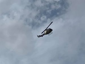 A THP helicopter hovered overhead in case an airlift was needed. (Photo by DeKalb Fire Department)