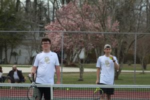 Both the Boys and Girls DCHS tennis teams won their matches against White County at home on Tuesday afternoon. The boys won their match 7 – 2 while the girls won 6 – 3. Tennis matches consist of six singles matches and three doubles matches. Garret Hayes and Levi Driver shown here won 8-0