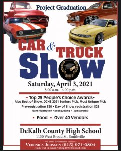 A Car, Truck, and Motorcycle Show to benefit the DCHS Class of 2021 Project Graduation Event will be Saturday, April 3 from 8 a.m. until 4 p.m. at DCHS.