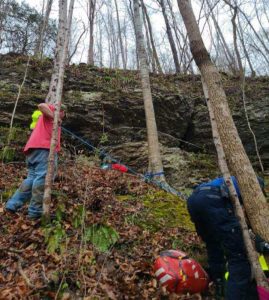 Smithville-DeKalb County Rescue Squad conducts rope rescue of a woman who slid down a steep hill near Aaron Webb Road and Potts Camp Road Saturday afternoon, March 27.