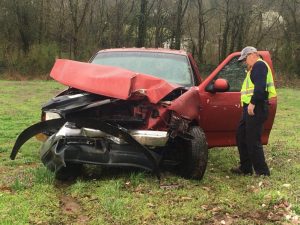 19 year old Justus Tramel of Alexandria lost control of his truck and crashed in Dowelltown Wednesday afternoon but he wasn’t injured.