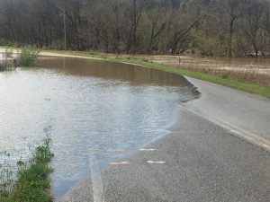 Smith Fork Creek flows over Lower Helton Road at Temperance Hall Sunday
