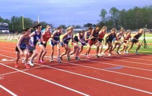 Cadee Griffith, 5th from left, and Ella VanVranken ,11th from left, both have Top Ten finishes in 800 meter race. 26 athletes competed in the event.