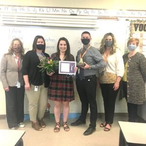 The 2021 Northside Elementary School Teacher of the Year is Allison Collier, a third grade ELA (English Language Arts) and ESL (English as a Second Language) teacher. Pictured left to right Northside Elementary Assistant Principal Beth Pafford; NES Principal Karen Knowles; NES Teacher of the Year Allison Collier; Director of Schools Patrick Cripps; Supervisor of Instruction (grades 6-12) Dr. Kathy Bryant; and Supervisor of Instruction (Pre-K to 5th grade) Michelle Burklow