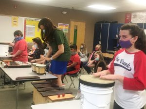 Tennessee Commissioner of Education Penny Schwinn joins in with students in a music class at Northside Elementary School during a visit to the school Friday