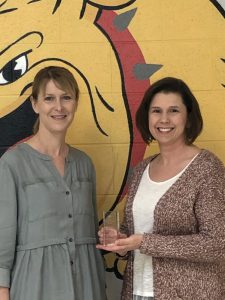 DeKalb West School Librarian Amanda Mullinax (right) is the recipient of Tennessee Tech University’s 2020-2021 Teacher Appreciation Librarian Award. Pictured here with DWS Principal Sabrina Farler