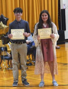 DeKalb West School's Caleb Lawson (left) won the Math award in Mr. Antoniak's homeroom while Bryna Pelham (right) won the Math award in Mrs. France's homeroom.