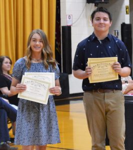 DeKalb West School's Emily Young (left) won Subject Awards in ELA, History and Science in Karen France's homeroom. Kenson Moss (right) won Subject Awards in Algebra I, ELA and History in Sean Antoniak's homeroom.