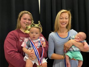 Winners of boys 1 day to 6 months: Ryland Vincent (left) was crowned King: He is the 5 month old son of Seth and Kayla Vincent of Smithville. He was also awarded for Prettiest Eyes and Attire. 1st runner-up: Sutton Banks Pelham (right), 3 week old son of Jason and Carla Pelham of Smithville.