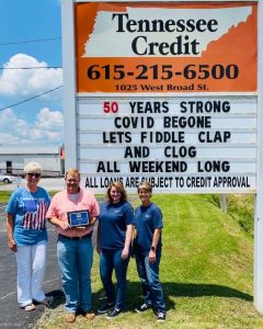 Chamber’s “Project Welcome Mat” Winners – 2021 *People’s Choice – Tennessee Credit: “50 Years Strong, Covid Be Gone, Let’s Fiddle, Clap, and Clog All Weekend Long”