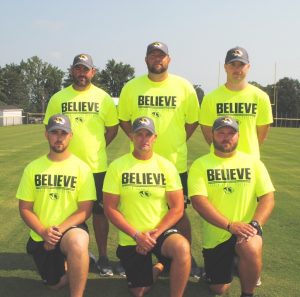 DCHS Football Coaches: left to right kneeling: Dalton Stallings (Assistant), Steve Trapp (Head Coach), Corey Rathbone (Assistant). Left to right standing: Michael Shaw (Assistant), Brad Trapp (Assistant), and Luke Green (Assistant)