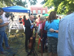 Darrin Vincent of Dailey & Vincent signs autographs for fans after Fiddlers' Jamboree performance Saturday