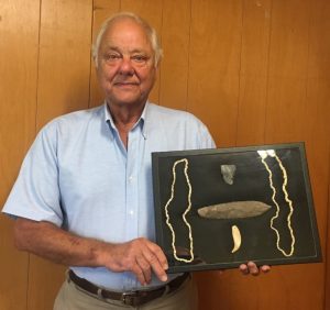 A Native American Artifacts Show will be Saturday at the County Complex from 8:30 a.m. until 1:30 p.m.. The artifacts show will feature displays ranging from arrow heads to pottery and some items will be available for sale or trade. (Mike Foster, an event organizer, shows one of the displays for the event.