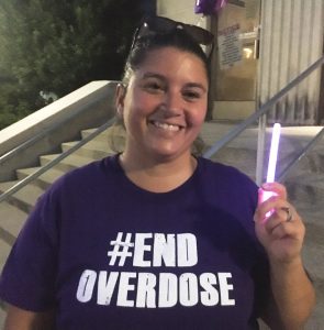 Jennifer Matthews, Director of the DeKalb County Prevention Coalition at Glowstick Vigil Thursday night downtown Smithville Held to Honor and Remember Survivors and Victims of Drug Overdose