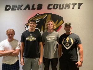 Listen for WJLE’s “Tiger Talk” program Friday, September 24) at 6:30 p.m. with the Voice of the Tigers John Pryor interviewing Coach Steve Trapp and Tiger football players pictured left to right Brady Hale, Wil Farris, and Isaac Knowles with Coach Trapp. The homecoming game against Cannon County kicks off at 7:00 p.m. with play by play coverage on WJLE.