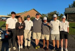 The DeKalb County High School Golf Team competed in the AA District 7 Golf Tournament held at Bear Trace Golf Course in Crossville, Tennessee Thursday, September 23. Left to right: Owen Snipes, Alison Poss, Brayden Summers, Coach John Pryor, Captain Adan Ramirez, Ty Panker, and Braden Sprague