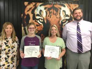 DeKalb County High School has begun a monthly observance to recognize a teacher, student, and parent or guardian of the month. The October recipients were honored Monday morning. Pictured left to right: Assistant DCHS Principal Jenny Norris, Student of the Month Katya Hennessee, Teacher of the Month Ginger Caplinger, and Assistant Principal Thomas Cagle