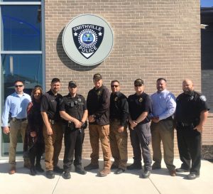 City of Smithville Hosts Open House for New Police Department Building. Members of the department pictured left to right- Lieutenant James Cornelius, Administrative Assistant Beth Adcock, Patrolman Cody Jenkins, Patrolman Colt Stewart, Chief Mark Collins, Chaplain Dwayne Cornelius, Captain Steven Leffew, Detective Brandon Donnell, and Patrolman Andy Snow